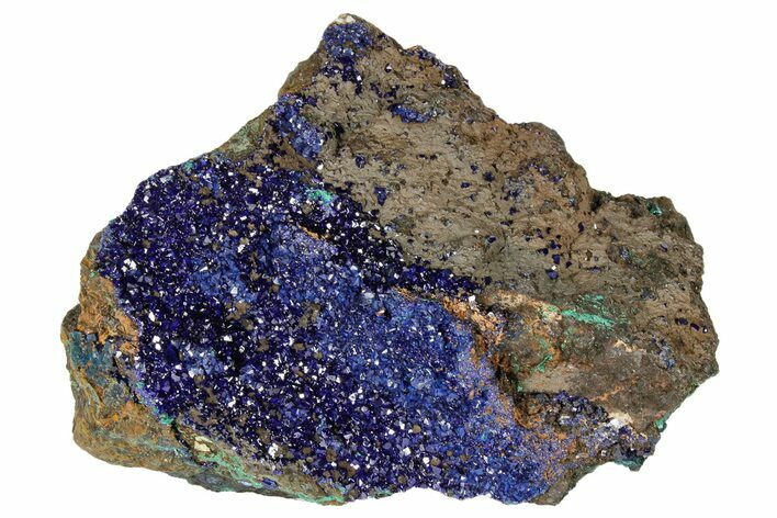 Sparkling Azurite Crystals with Malachite - Laos #179669